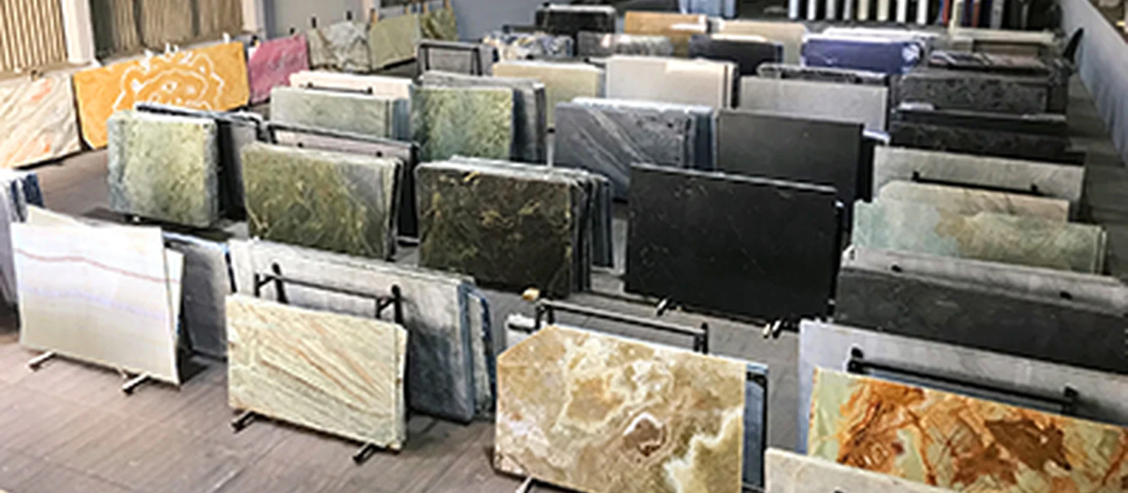 Natural stone samples in a materials library