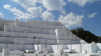 Turkish natural stone quarry with marble and travertine blocks ready for export